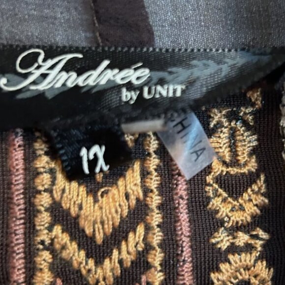 Andree By Unit Embroidered Floral Brown Crushed Velvet Boho Kimono Jacket Sz 1X - Picture 7 of 8